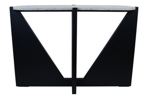 Winton Travertine Top Console Table With Black Acacia Wood Frame