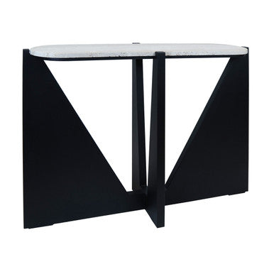 Winton Travertine Top Console Table With Black Acacia Wood Frame