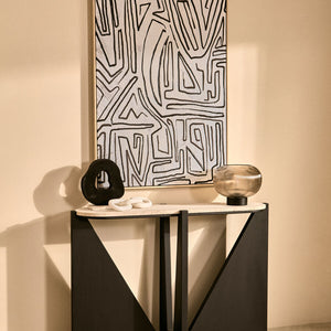 Winton Cream Travertine and Black Finish Acacia Wood Console Table