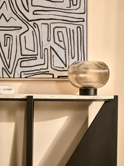 Winton Cream Travertine and Black Finish Acacia Wood Console Table