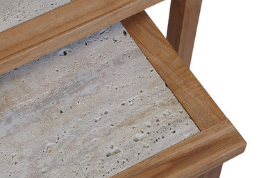 Womad Large Set Of 2 Wooden Side Tables With Travertine Tops