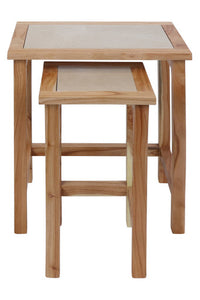 Womad Small Set Of 2 Wooden Side Tables With Cream Marble Tops