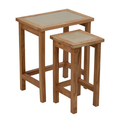 Womad Small Set Of 2 Wooden Side Tables With Cream Marble Tops
