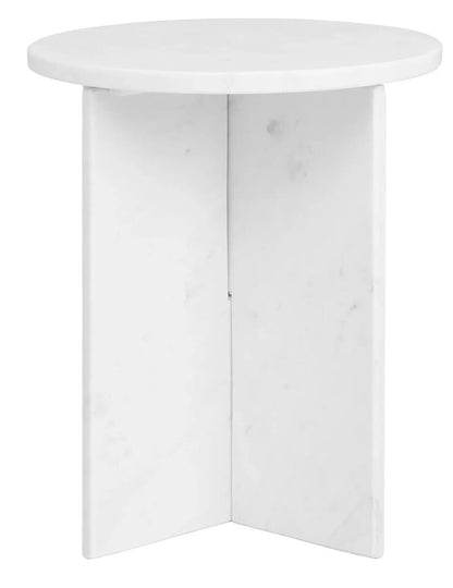 Round White Marble Side Table with Geometric Design, Savio