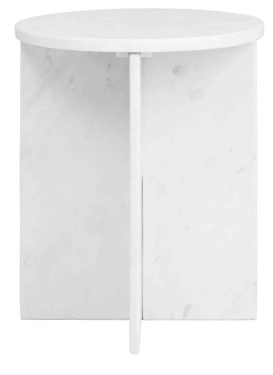 Round White Marble Side Table with Geometric Design, Savio
