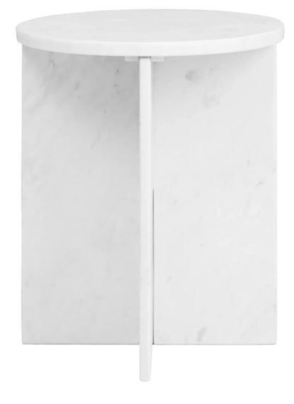 Round White Marble Side Table with Geometric Design, Savio