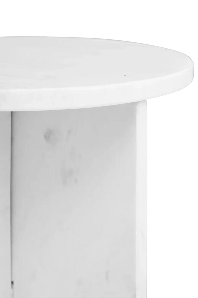 Round White Marble Side Table with Geometric Design, Savio