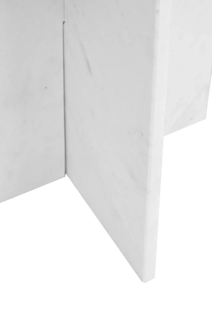 Round White Marble Side Table with Geometric Design, Savio