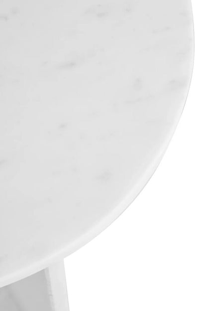 Round White Marble Side Table with Geometric Design, Savio