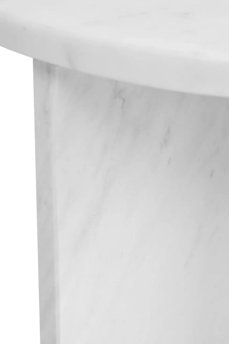 Round White Marble Side Table with Geometric Design, Savio