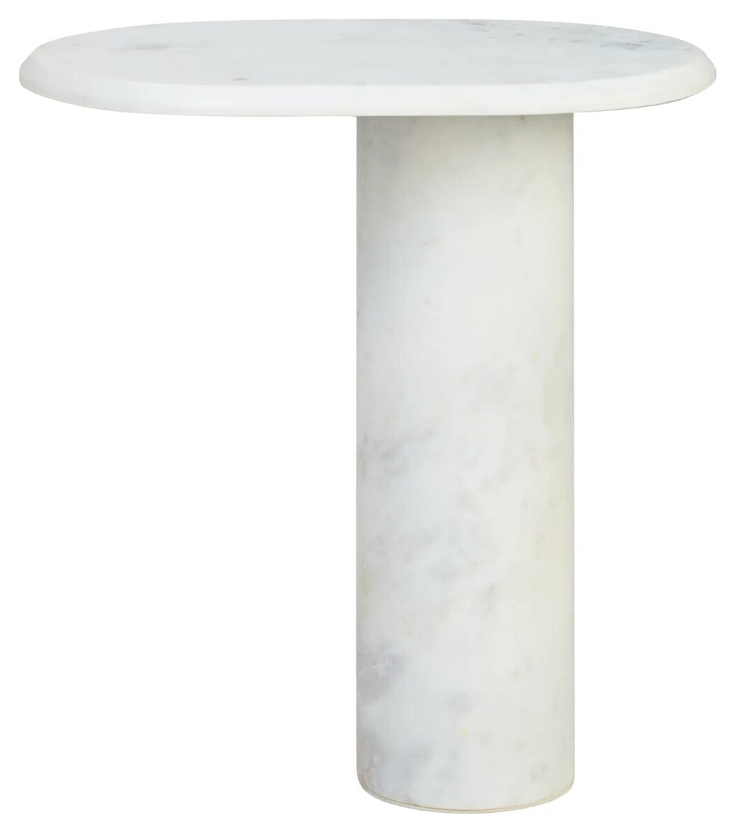 White Marble Side Table with Oblong Top and Cylindrical Base, Savio