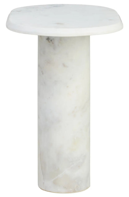 White Marble Side Table with Oblong Top and Cylindrical Base, Savio