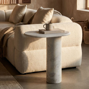 Savio White Marble Oblong Top Side Table