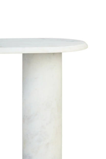 White Marble Side Table with Oblong Top and Cylindrical Base, Savio