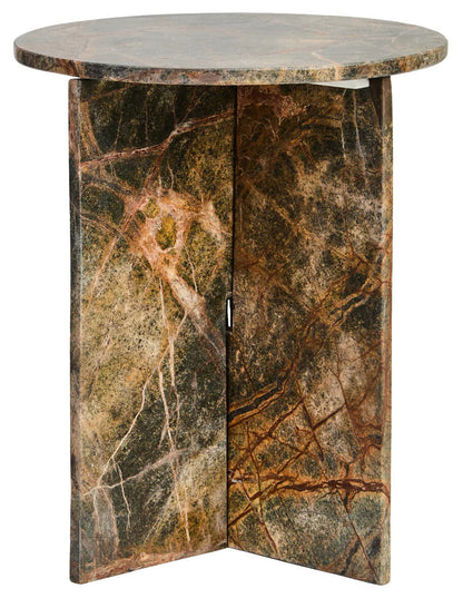 Forest Green Marble Round Side Table with Geometric Design, Fazio