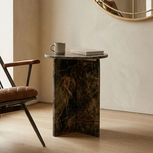 Fazio Round Forest Green Marble Side Table