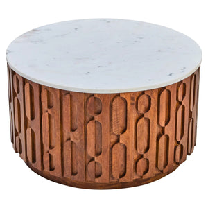 Torello Marble and Carved Mango Wood Round Coffee Table