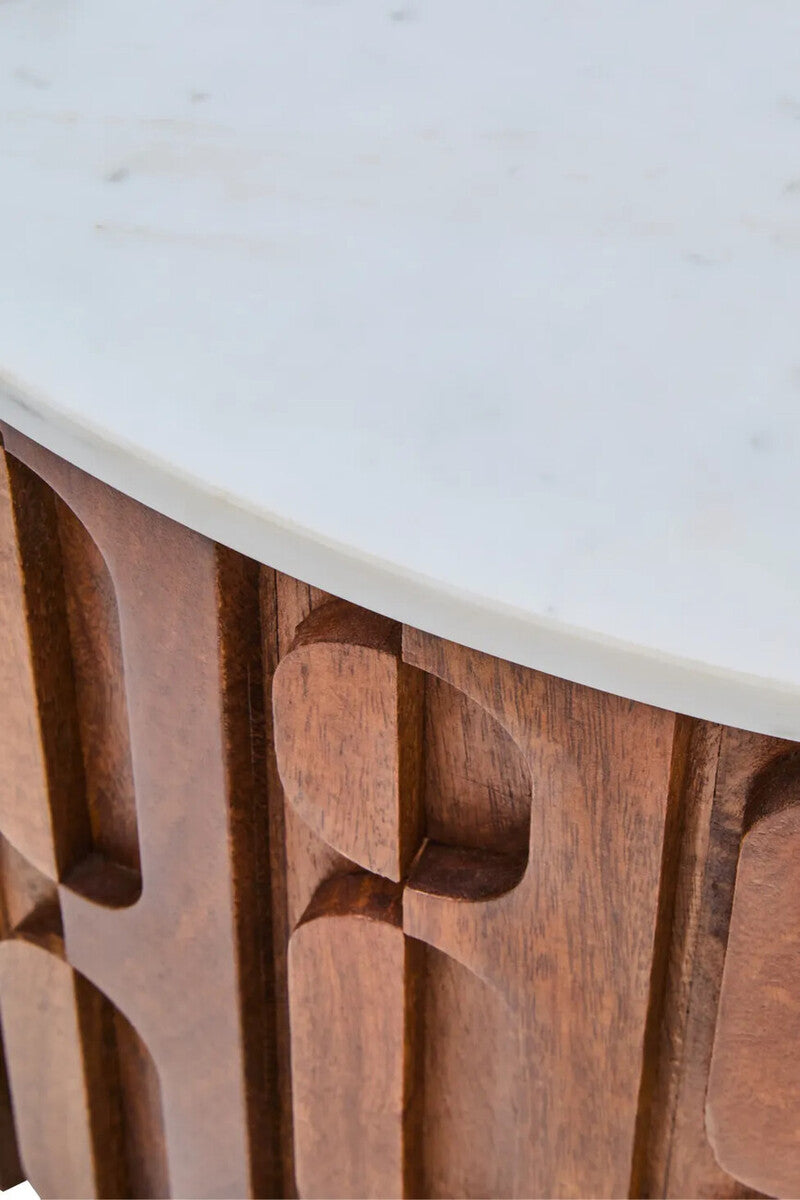 Torello Marble and Carved Mango Wood Round Coffee Table