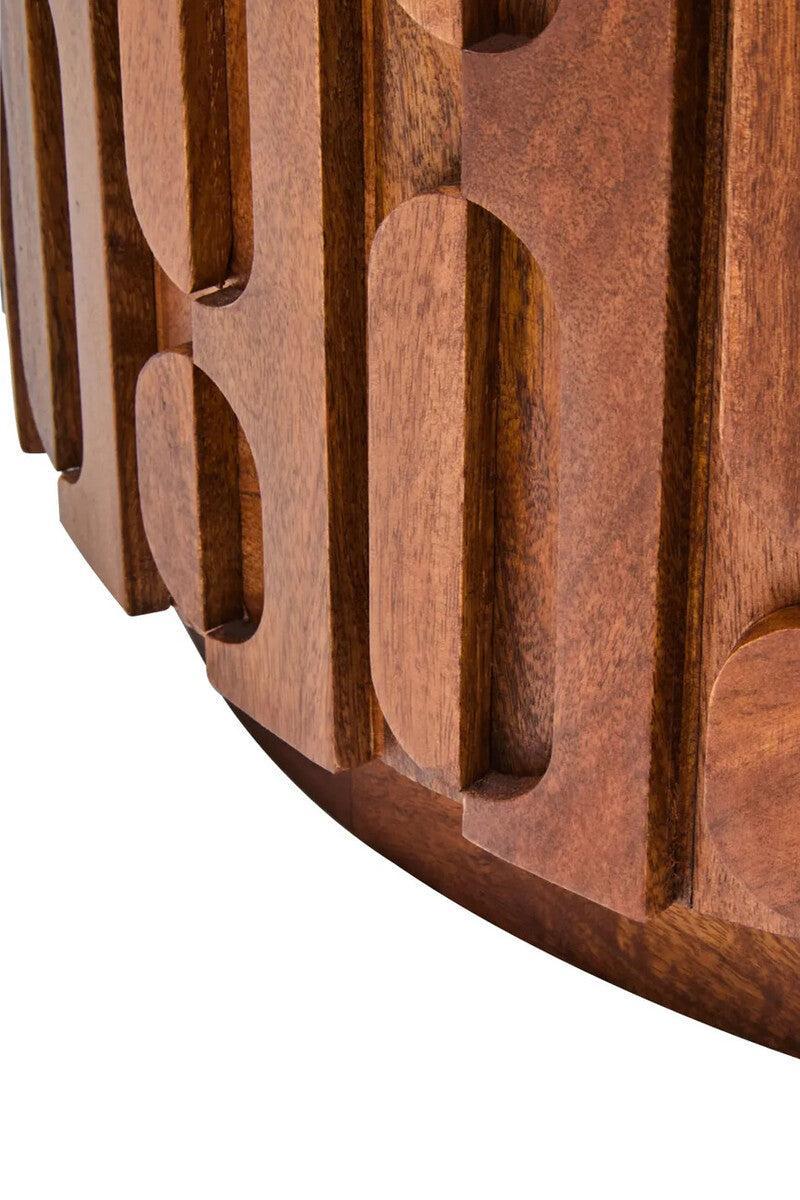 Torello Marble and Carved Mango Wood Round Coffee Table