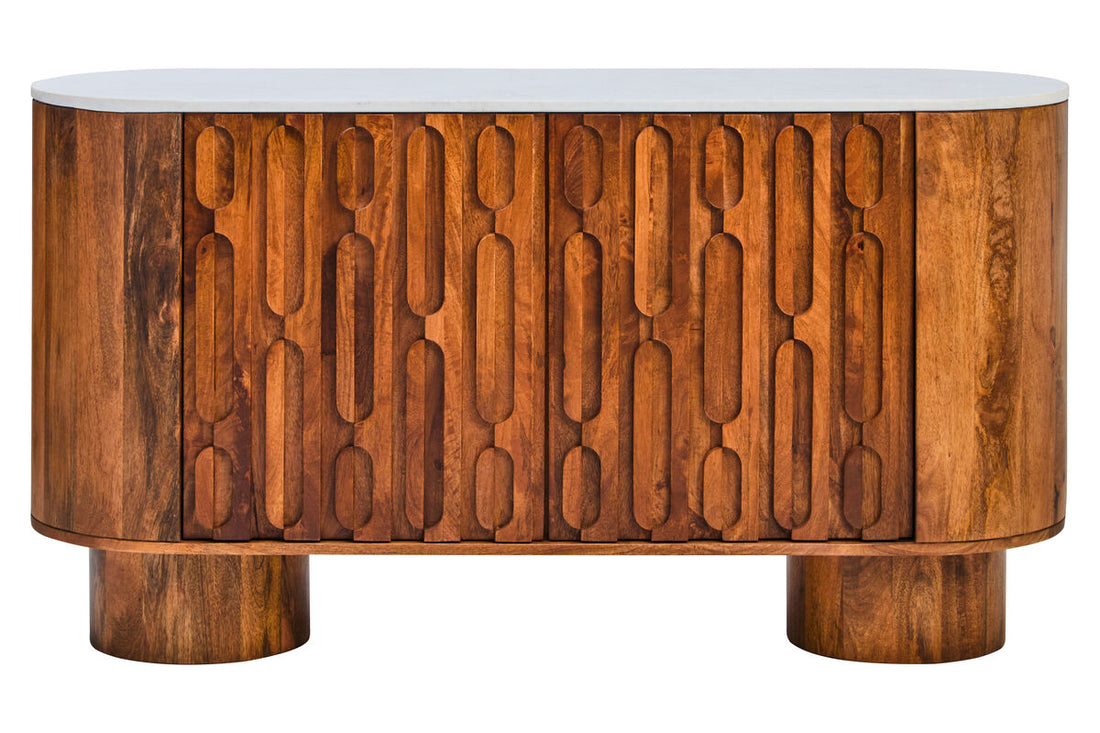 Marble and Carved Mango Wood Two Door Sideboard | Torello