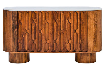 Marble and Carved Mango Wood Two Door Sideboard | Torello