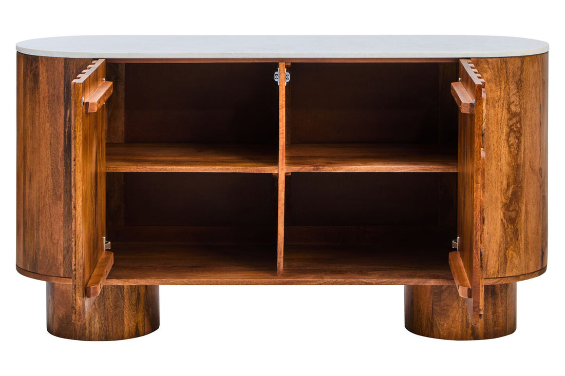 Marble and Carved Mango Wood Two Door Sideboard | Torello