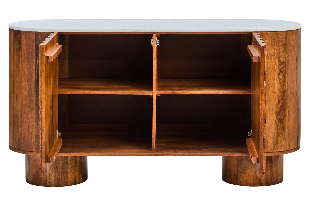 Marble and Carved Mango Wood Two Door Sideboard | Torello