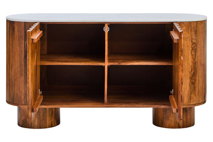 Marble and Carved Mango Wood Two Door Sideboard | Torello