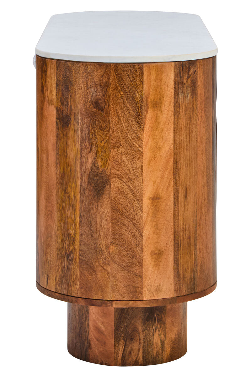 Marble and Carved Mango Wood Two Door Sideboard | Torello