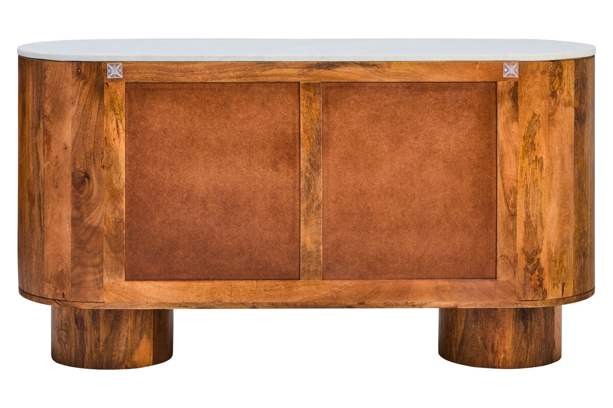 Marble and Carved Mango Wood Two Door Sideboard | Torello