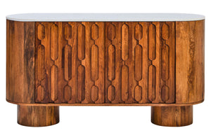 Marble and Carved Mango Wood Two Door Sideboard | Torello