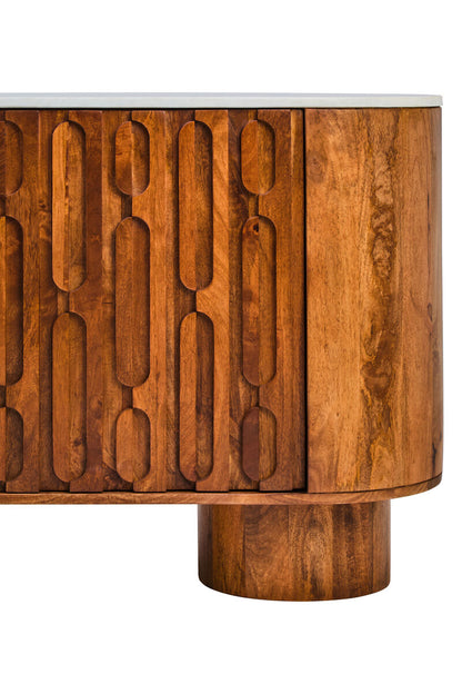 Marble and Carved Mango Wood Two Door Sideboard | Torello