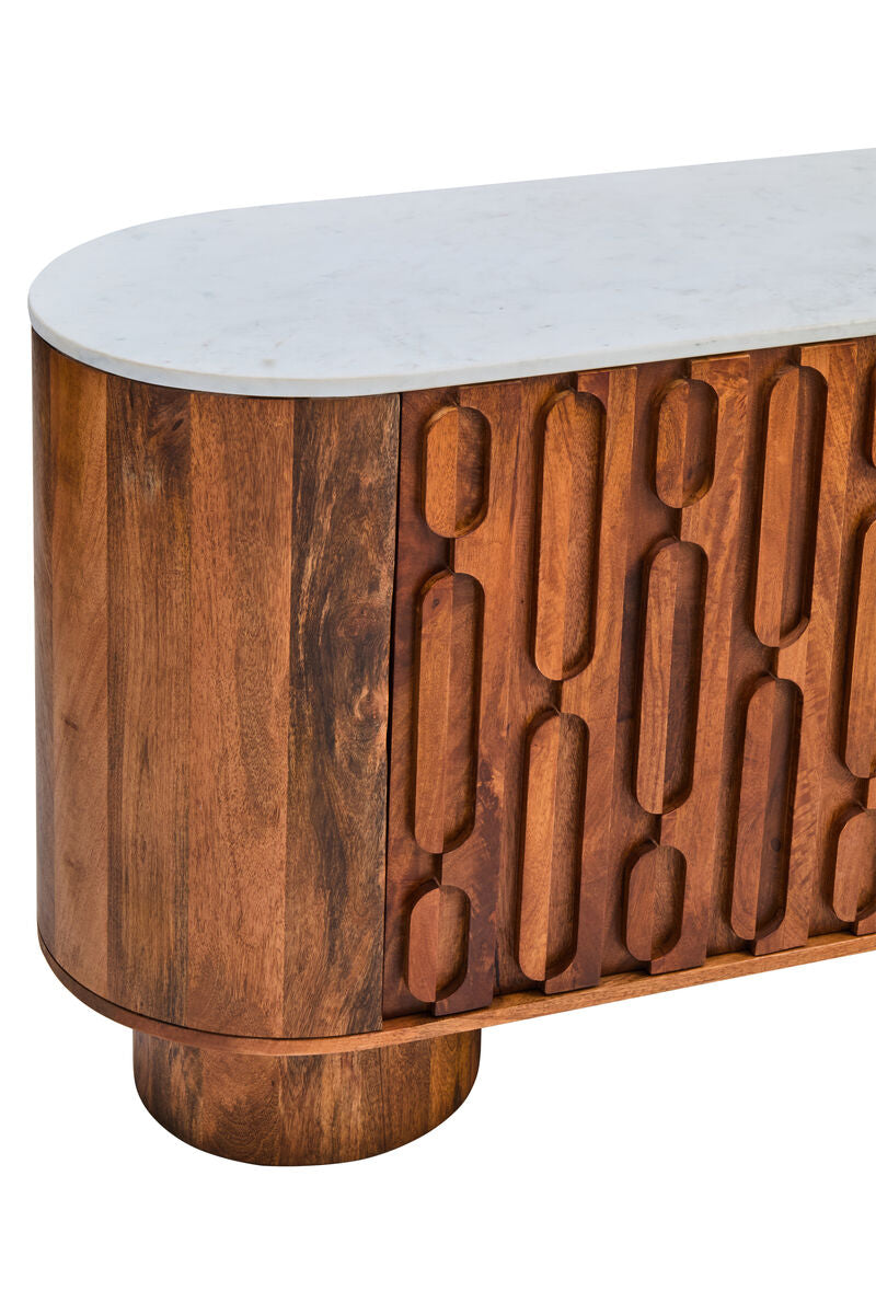 Marble and Carved Mango Wood Two Door Sideboard | Torello