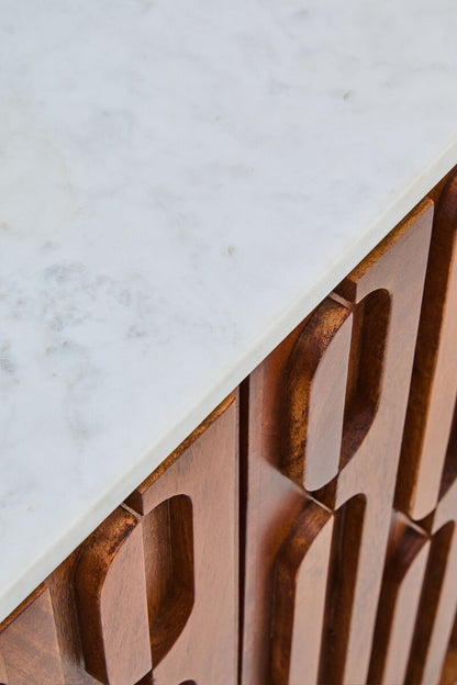 Marble and Carved Mango Wood Two Door Sideboard | Torello