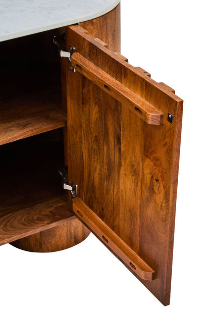 Marble and Carved Mango Wood Two Door Sideboard | Torello