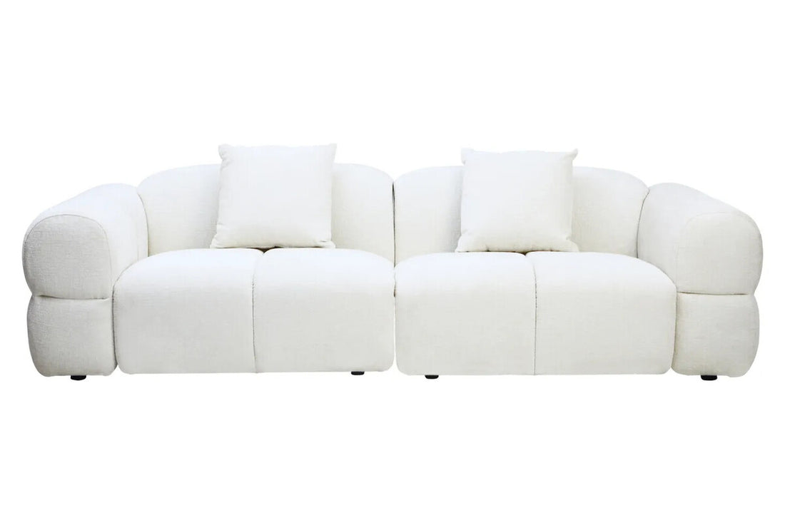 Large 3 Seater Cream Textured Fabric Sofa with Low Back, Anglet