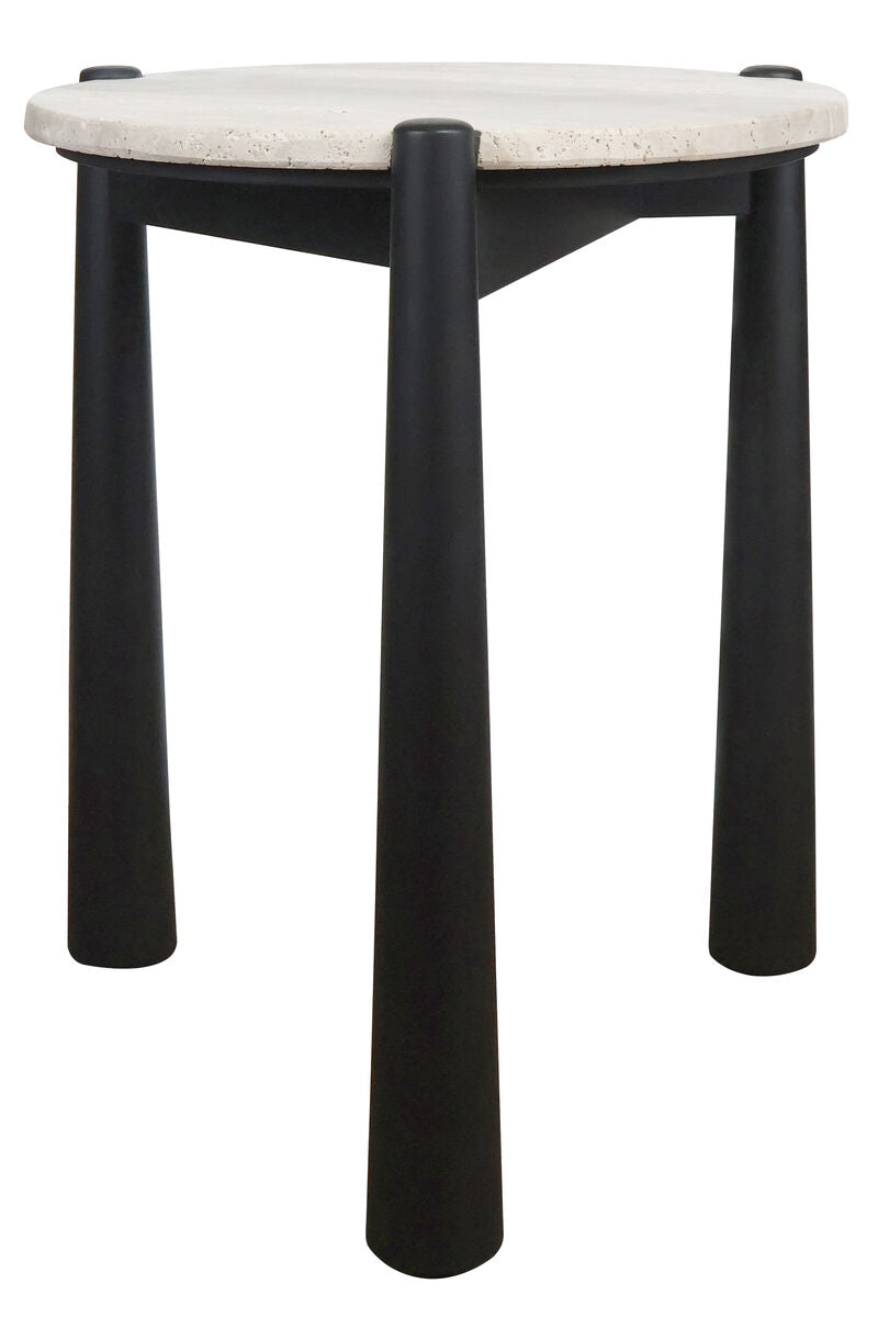 Mango Black Finish Wood Travertine Top Side Table | Wilbur
