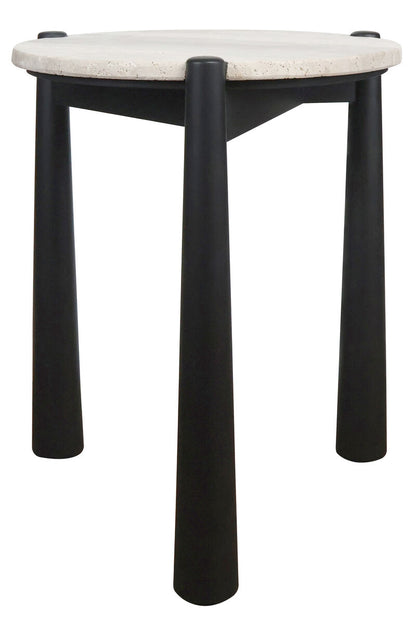 Mango Black Finish Wood Travertine Top Side Table | Wilbur