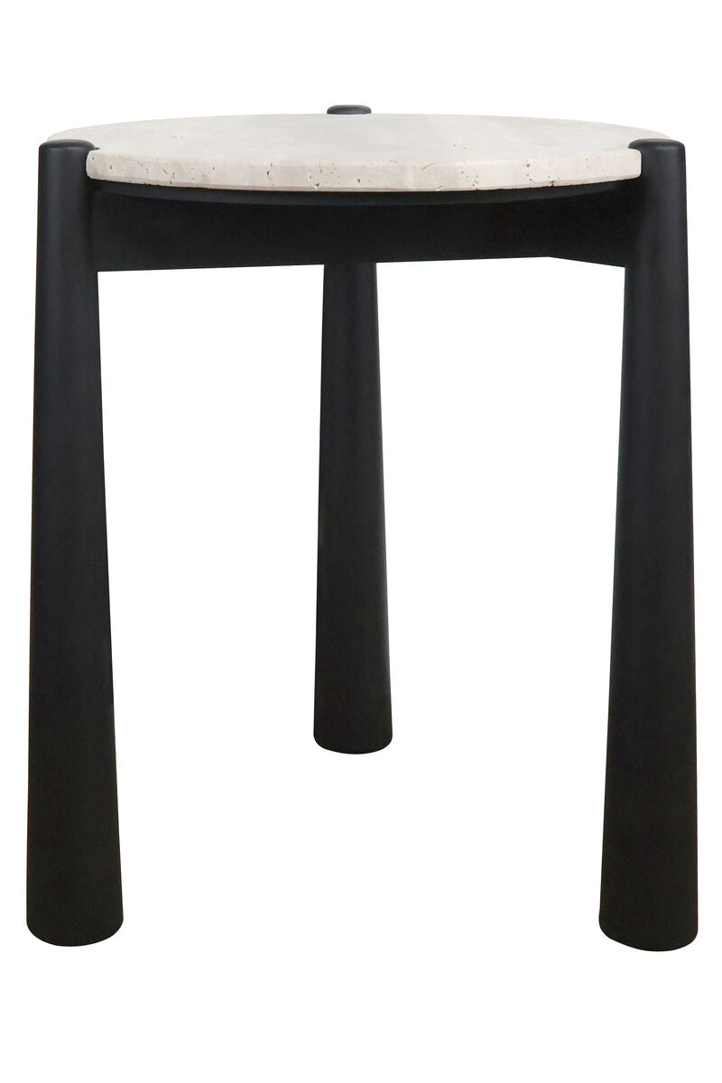 Mango Black Finish Wood Travertine Top Side Table | Wilbur