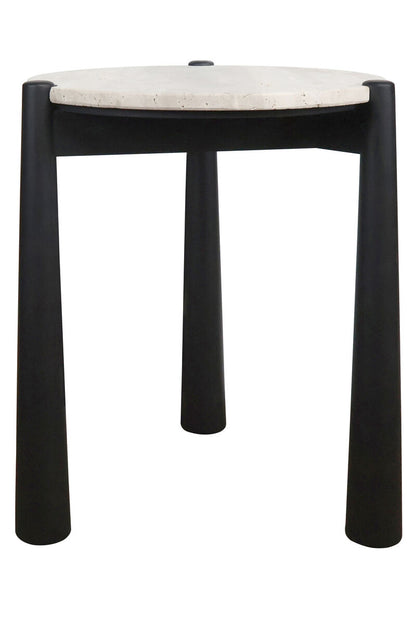 Mango Black Finish Wood Travertine Top Side Table | Wilbur