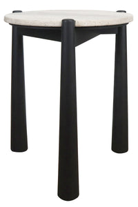 Mango Black Finish Wood Travertine Top Side Table | Wilbur