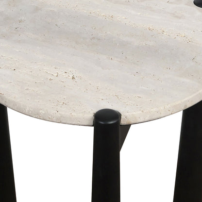 Mango Black Finish Wood Travertine Top Side Table | Wilbur