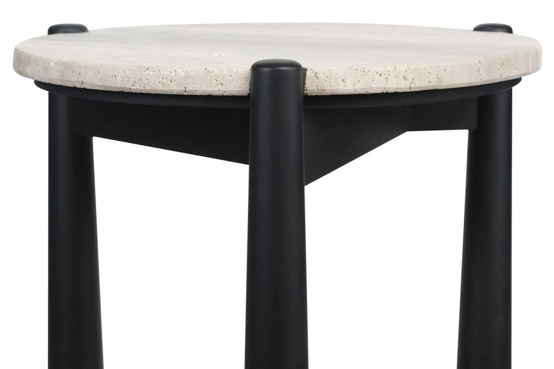 Mango Black Finish Wood Travertine Top Side Table | Wilbur