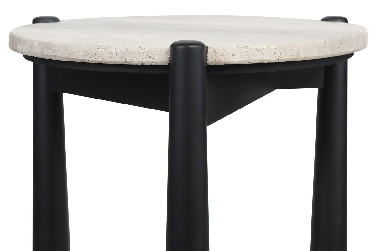 Mango Black Finish Wood Travertine Top Side Table | Wilbur