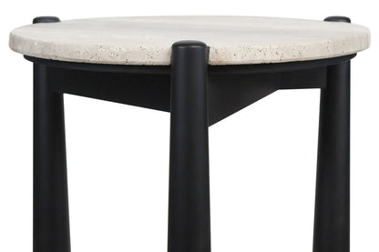 Mango Black Finish Wood Travertine Top Side Table | Wilbur