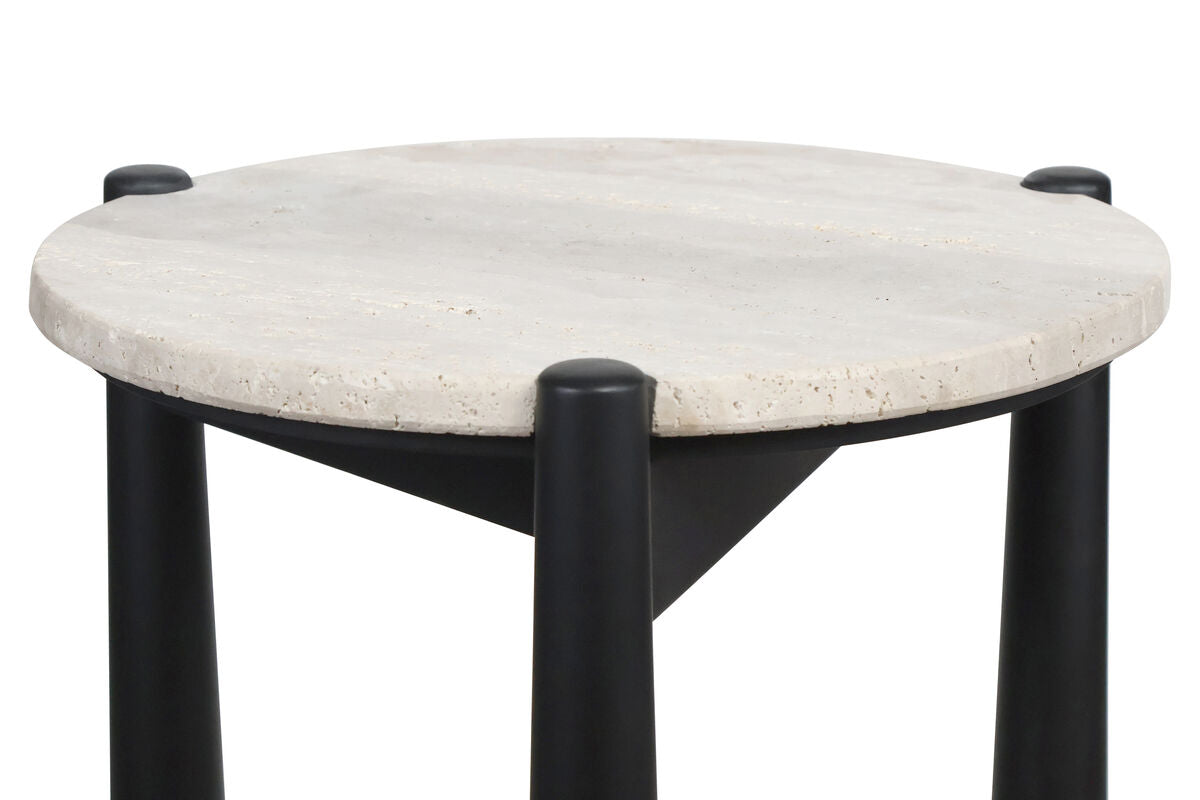 Mango Black Finish Wood Travertine Top Side Table | Wilbur