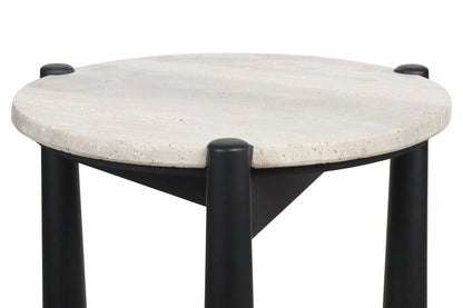 Mango Black Finish Wood Travertine Top Side Table | Wilbur