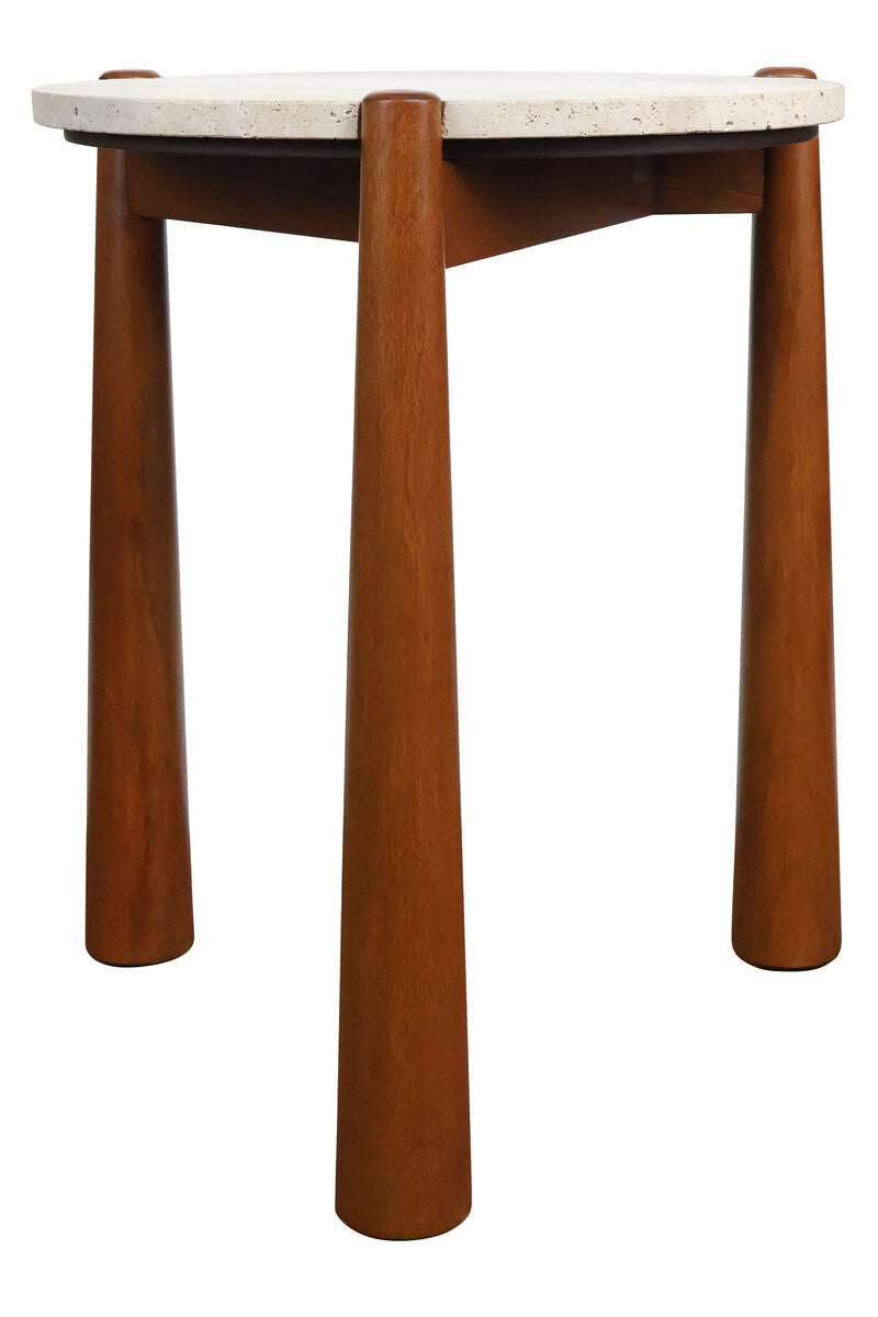 Mango Brown Finish Wood Travertine Top Side Table | Wilbur