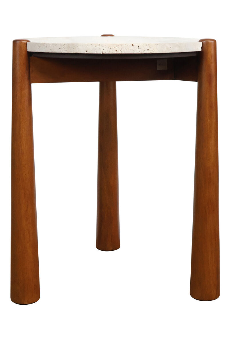 Mango Brown Finish Wood Travertine Top Side Table | Wilbur