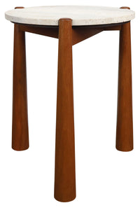 Mango Brown Finish Wood Travertine Top Side Table | Wilbur